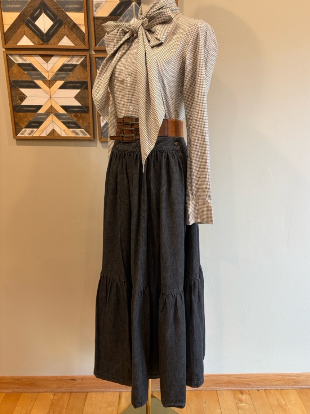 Vintage Ralph Lauren Blue Label 80s Black Denim Tiered Peasant Maxi Skirt sz 10 - Picture 3 of 16